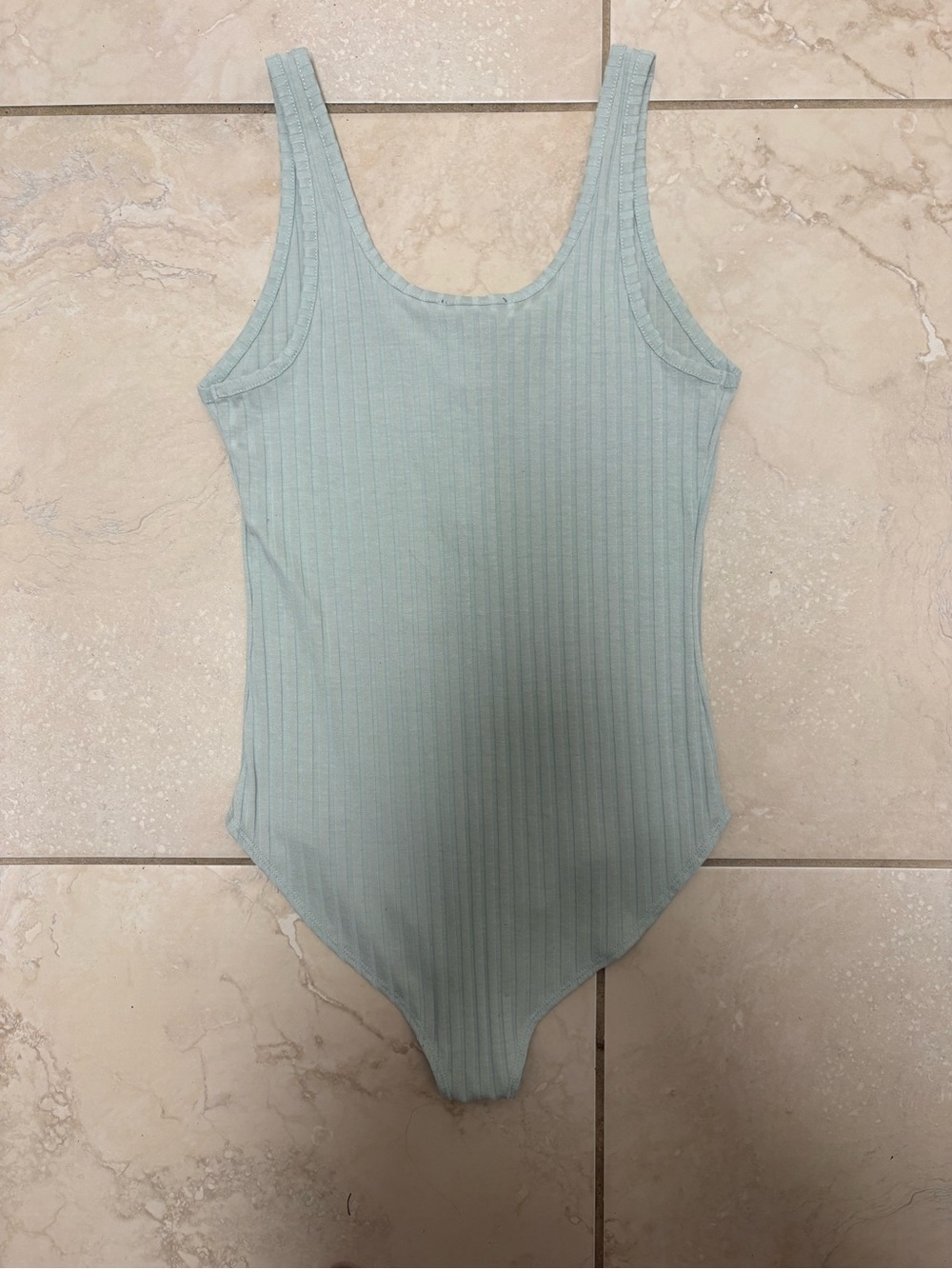 Forever 21 small teal Ribbed Snap-Front One-Piece Bodysuit in Sage Green - Picture 3 of 3